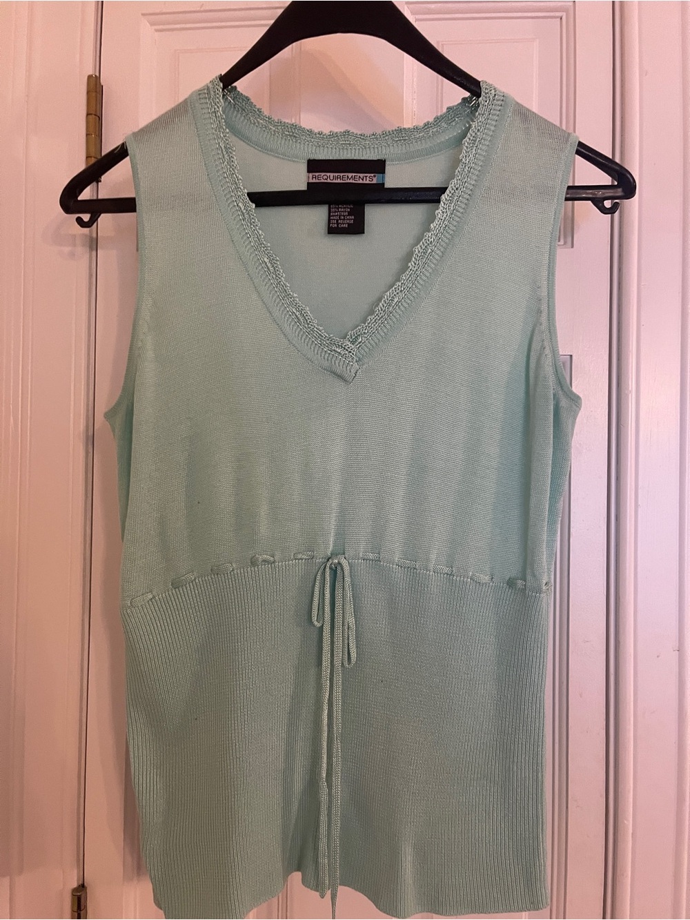 REQUIREMENTS Mint Green Sleeveless V-Neck Drawstring Tank - Medium